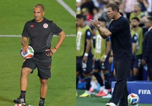 Ex-Tunísia, Sabri Lamouchi (à esq.) foi o primeiro técnico demitido na Copa, enquanto Julian N...