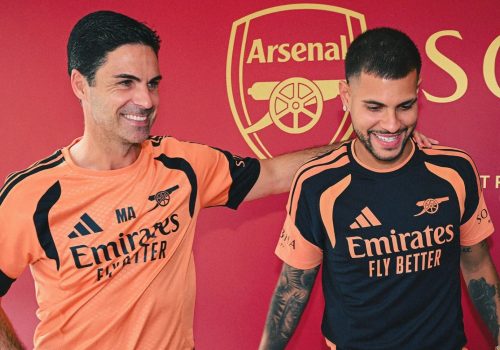 Mikel Arteta e Bruno Guimarães (Reprodução/X/Arsenal)