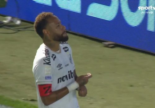 Neymar imita jogador de cartas na Vila Belmiro (Reprodução/SporTV)