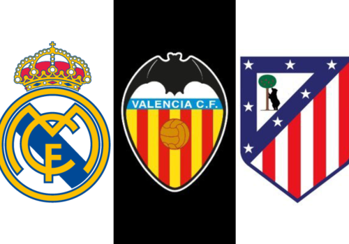Escudos do Real Madrid, Valencia e Atlético de Madrid (Reprodução/X/realmadrid/valenciacf/atleti)