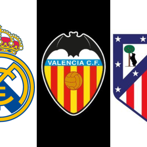 Escudos do Real Madrid, Valencia e Atlético de Madrid (Reprodução/X/realmadrid/valenciacf/atleti)